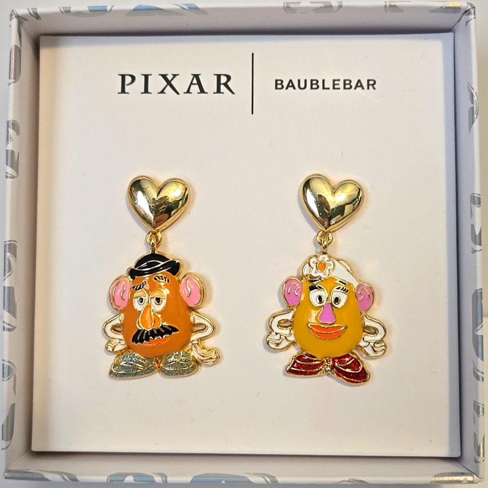 TOY STORY Disney Pixar X BaubleBar Mr. Mrs. Potato Head Gold Dangle Earrings NIB